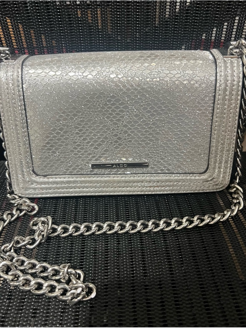 Aldo Silver Metallic Textured Chain Crossbody